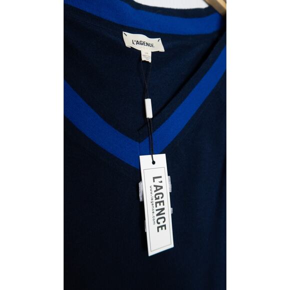L'AGENCE 'Antoinette' V-Neck Varsity Blue Sweater LARGE NWT $295 - Picture 9 of 12